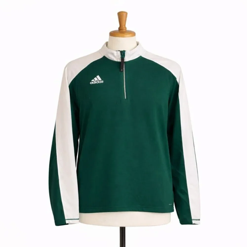 Men's Adidas Green, White Long-Sleeve Quarter-Zip Shirt, Size Small